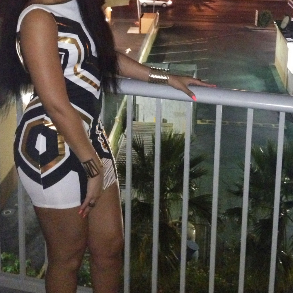 Black white and gold party dress